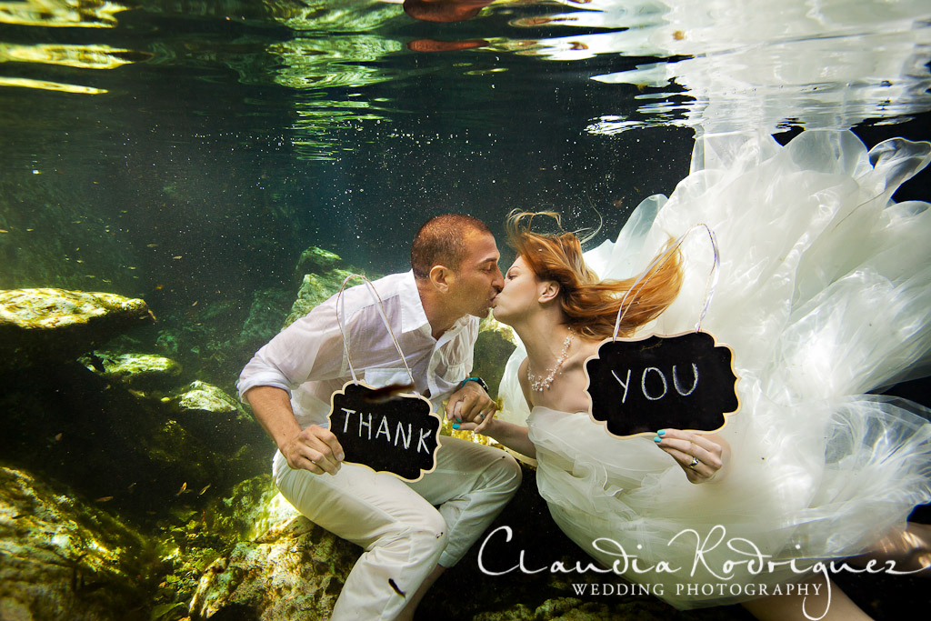 Claudia Rodriguez Wedding picture of another couple in cenotes Thank you from the couples