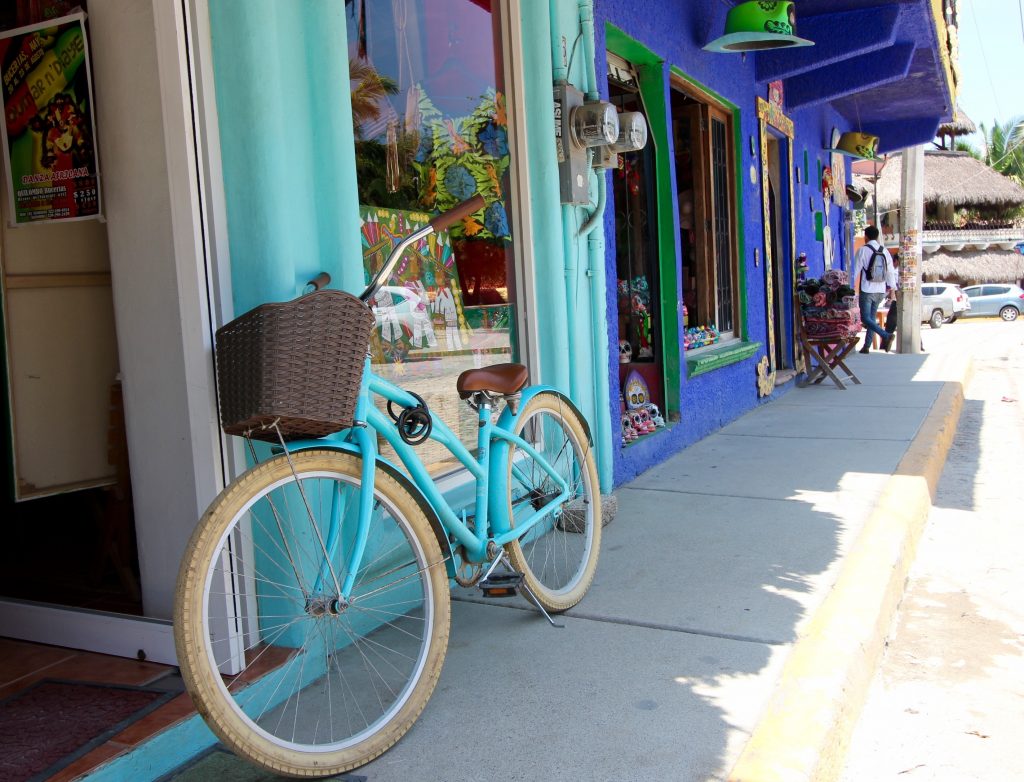 Blue bike outside blue store