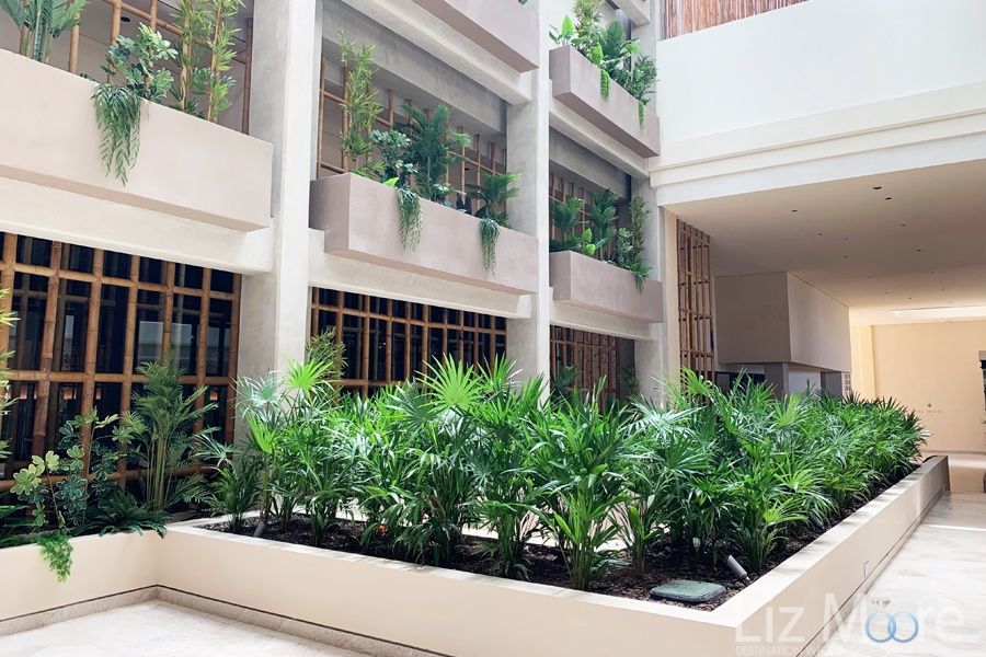 bedroom lobby area With a beautiful landscape tropical plants and stone walkway to the exit