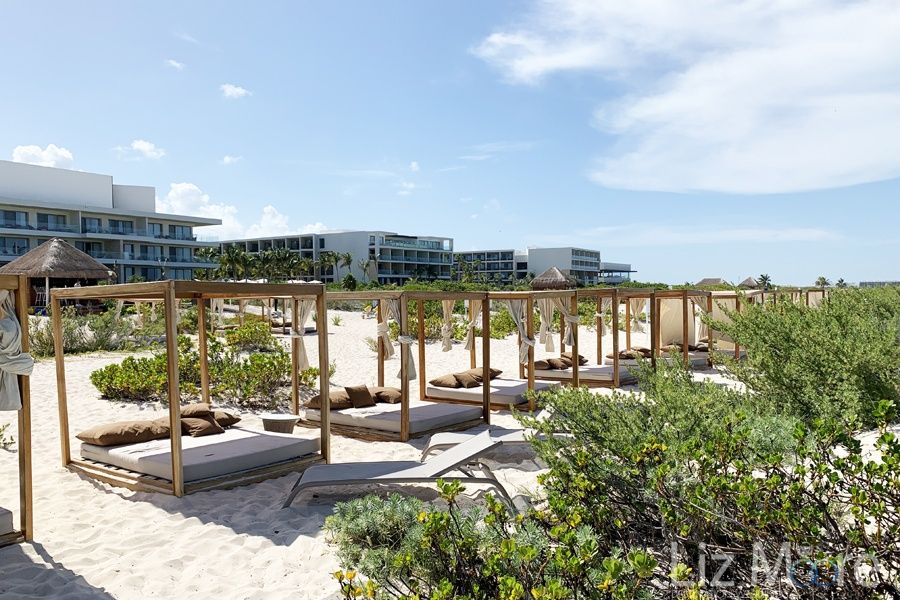 Outdoor beach cabana located on the white sand large beach front area